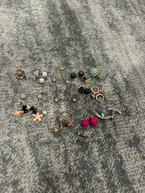 Mixed Women’s Fashion Earring Set - Pink, Gold, Green, Black, Pearl Accents